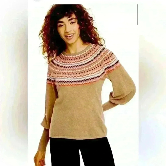 Charter Club Fair Isle Balloon-Sleeve Cashmere Sweater - Picture 1 of 5